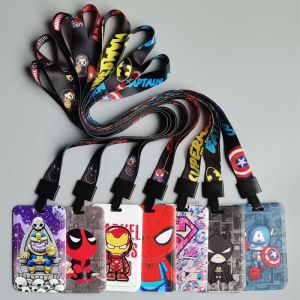 Wear-resistant Shockproof Waterproof Anime Bus Card Holder Badge Lanyard ID Student Campus Meal Card Transfer Card Work Badge Heroes Avengers Alliance Captain Ironman Batman Spider