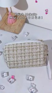 MAGEFY Merajut Tweed Travel Tas Kosmetik Organizer Tempat Alat Baru Travel Make up Bag Kapasitas Besar Makeup Pouch Portable Travel Toilet Bag Mencuci Tas Penyimpanan Jinjing Kotak-Kotak Gaya Korea Model1236