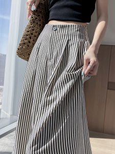Quần Ống Rộng Kẻ Sọc Mỏng Bằng Lụa Băng Cạp Cao Rộng Rãi Thường Ngày Quần Dài Thẳng Dài Đến Sàn Phong Cách Công Sở Mùa Hè