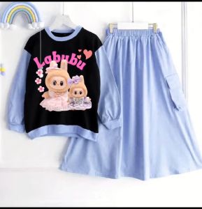 Setelan Rok anak perempuan Labubu Twin terbaru untuk usia 3-12 tahun viral kekinian