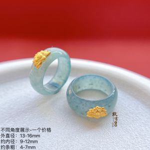 S925 Antique Silver Gold Plated Lotus Embedded Natural Jade High Ice Blue Water Ring DIY Bracelet Fashion Jewelry Accessories