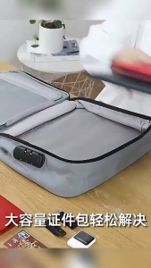 HTF.Portable Large capacity Documents storage bag 3 Layer with Lock Waterproof handbag file organizer