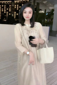 Spring Summer Slimming Embroidered Fairy Dress New Chinese Style National Trend Design Long A-Line Gown V-Neck Full Sleeve
