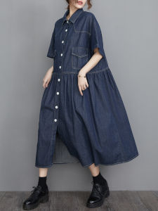 Summer Casual Denim Dress plus Size Belly Covering Womens Slimming Maxi Skirt Fashionable Age-Defying Long Dress