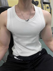 Chest Accentuating Tight Fit American Style Ribbed Sleeveless T Shirt