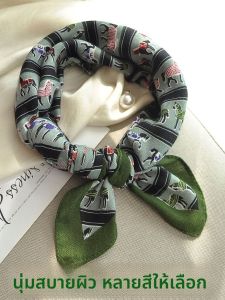 ผ้าพันคอสีเขียวลายดอกไม้สไตล์เกาหลีสำหรับผู้หญิง ผ้าพันคอไหม ผ้าฝ้ายลินิน ป้องกันความหนาว ดูดี มีสไตล์ ฤดูใบไม้ผลิและฤดูใบไม้ร่วง