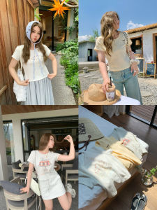 เสื้อยืดแขนสั้นผู้หญิง Herwear ลายดอกไม้ปัก 3 สี ทรงเข้ารูป ดีไซน์เก๋ไก๋ แฟชั่นฤดูร้อนสำหรับเด็กผู้หญิง