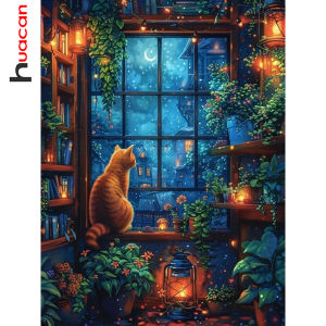 Tranh Thêu Kim Cương Tự Làm Huacan Hình Mèo Tranh Khảm Kim Cương Đầy Đủ Tranh Nhựa Đồ Trang Trí Cửa Sổ Nhà Cửa Đồ Thủ Công Bộ Dụng Cụ Thêu Chữ Thập