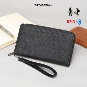 VOCOAL Fashion Long Wallet Men Long PU Leather Wallet RFID Blocking Anti-theft Zipper Purse Detachable Wrist Strap Large Capacity Card Holder