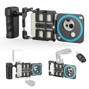 apexel | APEXEL Universal Metal Phone Rig Video Kit Handheld Smartphone Vlog Cage with Rechargeable Shutter Phone Stabilizer for Phones