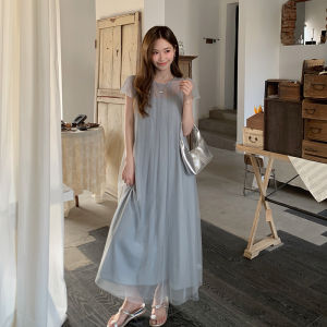 French Elegant Fairy Skirt Ultra Gossamer Summer New Style Mesh Dress Overlap Strapless Dress Two-Piece Set Breathable Soft Polyester