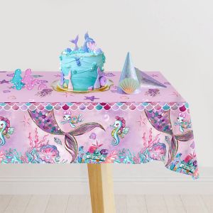 Little Mermaid Disposable Tablecloths Mermaid Birthday Party Decor 1st Birthday Girl Under the Sea Party Supplies Baby Shower