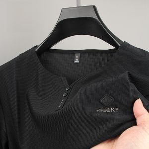 ROMON | Romon Ice Silk Mens T-Shirt V-Neck Short Sleeve Quick Dry Breathable Summer Fashion Urban Style Business Casual Thin Top