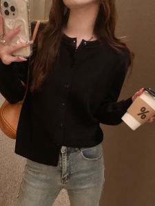 Spring Autumn Thin Knitted Open Cardigan Womens Outerwear Soft Cozy White Sweater High-End Feeling Top Button Style Long Sleeve