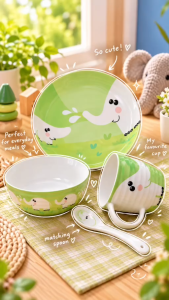 Claytan Kids Tableware Set Ceramic | Plate Bowl Mug Spoon | Microwave Dishwasher Safe