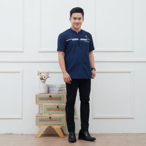 BAJU MUSLIM PRIA KOKO KURTA DEWASA KOMBINASI LIST DADA//LENGAN PENDEK BAHAN FULL KATUN