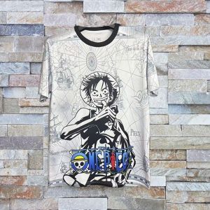 Bandai | Summer 2026 Pokemon One Piece Luffy "Navigation Map Retro Comic" Theme 3D Printed Breathable T-shirt Adult Parent-child Top