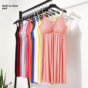 Modal Camisole Skirt Womens Summer Padded Nightdress Inner Wear Dress Slimming outside Wear V-neck Thin Bottoming Skirt