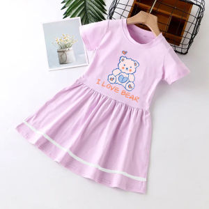 Pure Cotton Summer New Style Cartoon Short Sleeve Girls Dress Baby Girls Skirt Korean Version A-Line Skirt Childrens Clothing