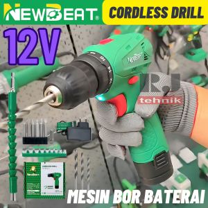 New Beat Mesin Bor Baterai Cordless Drill Battery 12V Screwdriver Set
