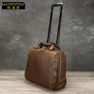 MaBinSa Mens Business Handheld Briefcase Multi-purpose Password Lock Luggage Retro Leather Commuting Suitcase Handbag