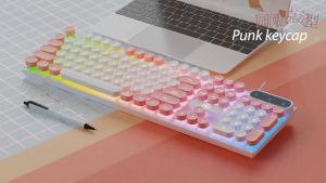 WIRED RGB Keyboard Gaming Mechanical Keyboard 104 Keys Round Keycap Wired Backlit E-Sports Keyboard