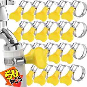 Dizoey 16-25mm Adjustable Hose Clamps Pipe Clip Yellow Plastic Handle Hand Twist Hose Clamps Tube Stainless Steel Pipe Clips Fastener