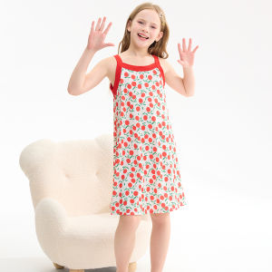 Girls Summer Thin Ice Silk Strap Dress Childrens Home Clothes Vest Skirt Baby Sleepwear Style A-Line Skirt Polyester Fiber