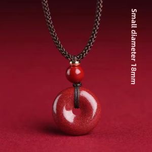 Natural Cinnabar Safety Buckle Pendant Womens Necklace Mens Birth Year Amulet Pendant Lucky Beads Couple Gift