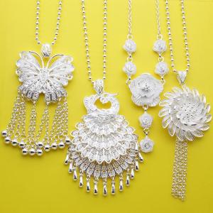 TILAIEN | Ethnic Miao Silver Long Necklace Butterfly Peacock Flower
