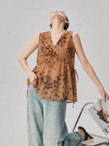 GULILI | Retro Dye Polka Dot Waist-Cinching Sleeveless Top