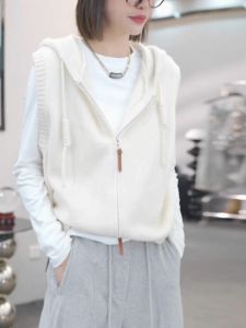 เสื้อคาร์ดิแกนถักมีฮู้ดแบบมีเชือกผูกสำหรับผู้หญิง ฤดูใบไม้ร่วง 2025 ใหม่ ชุดชั้นใน ชุดเสื้อกั๊ก ชุดเสื้อผ้าทำงาน แขนยาว ปกติ