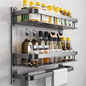 New Multi-Function Wall Mounted Spice Rack No Drilling Required