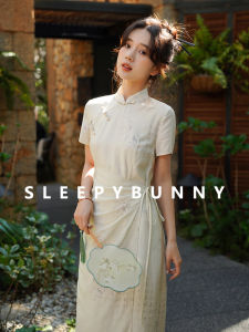 Váy in Hoa Tay Ngắn Mới Của Khoai Lang Váy Chữ a Cạp Cao Mùa Xuân Hè Cho Nữ Váy Dài Vừa Phải Phong Cách Trung Hoa Cổ Truyền