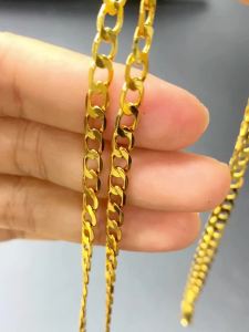 Classic Trendy Copper Figaro Chain Necklace For Men Women 18/22 Inches 4MM Link Cuban Chain Choker Necklace Hip Hop Jewelry Gift