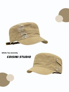 Vintage Ripped Star-Pocket Flat-Brimmed Cap Summer Sun-Protection Face-Slimming