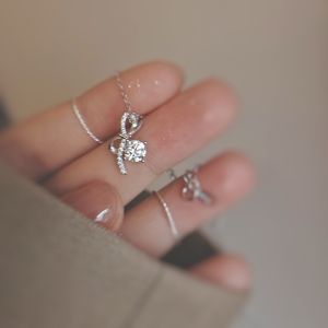 925 Sterling Silver Butterfly Knot Pendant Necklace Womens Elegant Minimalist Design Jewelry Clavicle Chain Fashion Accessory