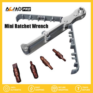 AumoPro 1/4 Ultra Low Profile Mini Ratchet Wrench with 4 Pcs Screwdriver Bits Close Quarters Screwdriver Set with High Torque - Right Angle EDC Tool with 90 Degree Mini Offset Reversible Drive Handle