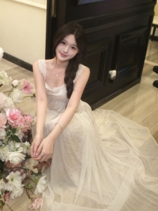 CHANGTONG | French Lace Waist Accentuating Slimming Cami Dress 2026 Summer