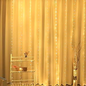 3X3Meter Curtain Lights 300LED Light Strip With Hook USB Fairy Lights 8 Modes Lighting For Hari Raya Decoration  Hook For Hanging