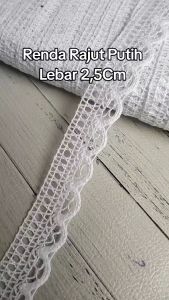 (Per 3 Meter) RDR105 Renda Rajut Putih Motif Gelombang Lebar 25 Cm