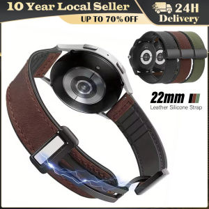 22mm Quick Release Crazy Horse Leather+ Silicone Watch Strap for Huawei GT3 Pro GT4/5 Watch Band Accessories Leather Strap for Samsung Galaxy Watch5 Pro 45mm 4 6 Classic 42mm 46mm Huawei GT4 3 2 3 Magnetic Buckle Soft Band
