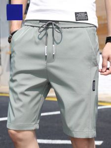 ROMON | Lormen Mens Ice Silk Casual Pants Summer Thin Quick Dry Outdoor Beach Five-Quarter Elastic Shorts Mid-Length Summer Sportswear