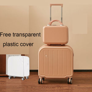 14+18 Inch Carrier Women Small Carry-on Cabin Makeup Travel Suitcases Sets With Wheels Password Lock Trolley Rolling Luggage Cosmetic Bag Check-in Case Free Shipping