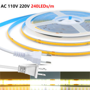 5M 10M 15M 20M COB LED Strip AC 110V 220V High Brightness 240LEDs/m Flex Adhesive Tape with EU/US Plug 8mm PCB Linear Lighting