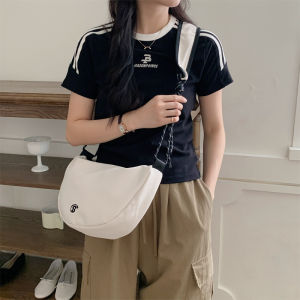 Black White Corduroy American Sports Dumpling Moon Bag Fashion Trend Simple Match Single Shoulder Slant Cross Bag