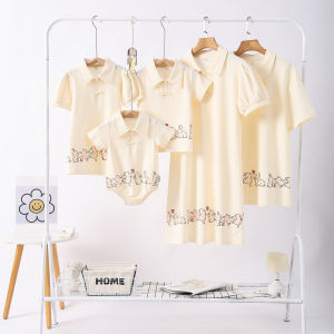 Different Sanya Travel Chinese Style Parent-Child Clothes a Family of Three Or Four Summer Polo Shirt Baby Chinese Style Short Sleeve