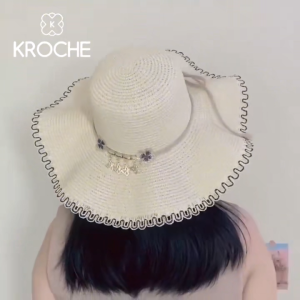 Kroche Topi Pantai Bunga Wanita Pelindung UV Summer Hat Topi Jerami Fashion