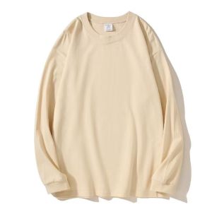 Two Needles ~ 300G Pure Cotton Heavy Weight American Small Neckline Long Sleeves T-Shirt Mens and Womens Inner Wear Sweatshirt Autumn and Winter Undershirt