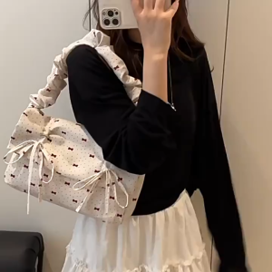 EchoBliss กระเป๋าสะพายข้างผู้หญิงสไตล์เกาหลีแมทช์ง่าย ins จีบโบว์กระเป๋าสะพายไหล่แบบลำลองความจุขนาดใหญ่